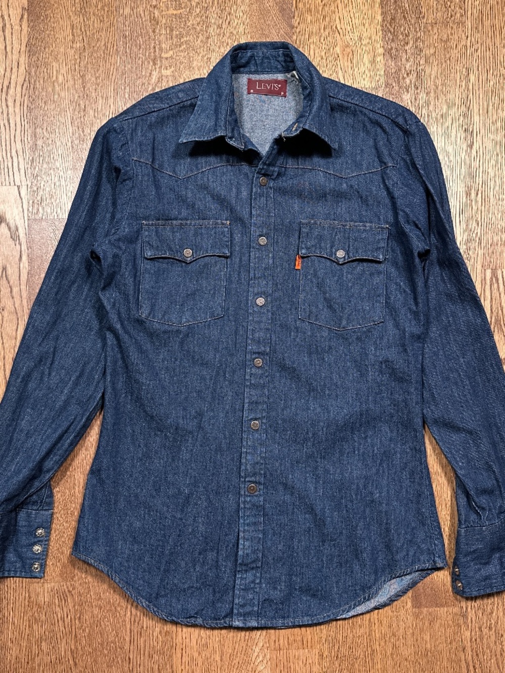 Vintage 90s Levi's Denim Orange Tab Made in Canada Snap Western L/S Shirt Mens S